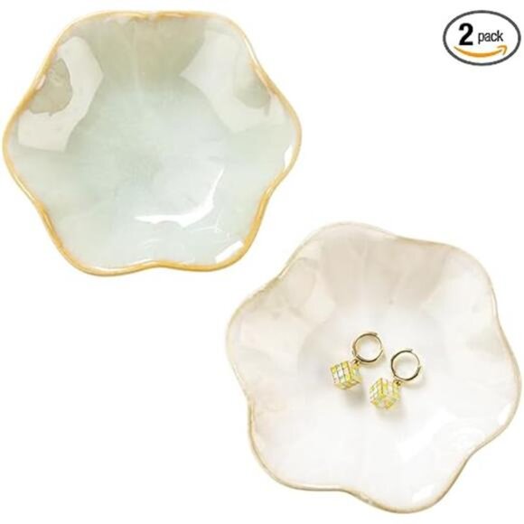 2PCS Lotus Leaf Shape Ring Holder Dish, Small Key Bowl, Ceramic Trinket Tray - Picture 8 of 8